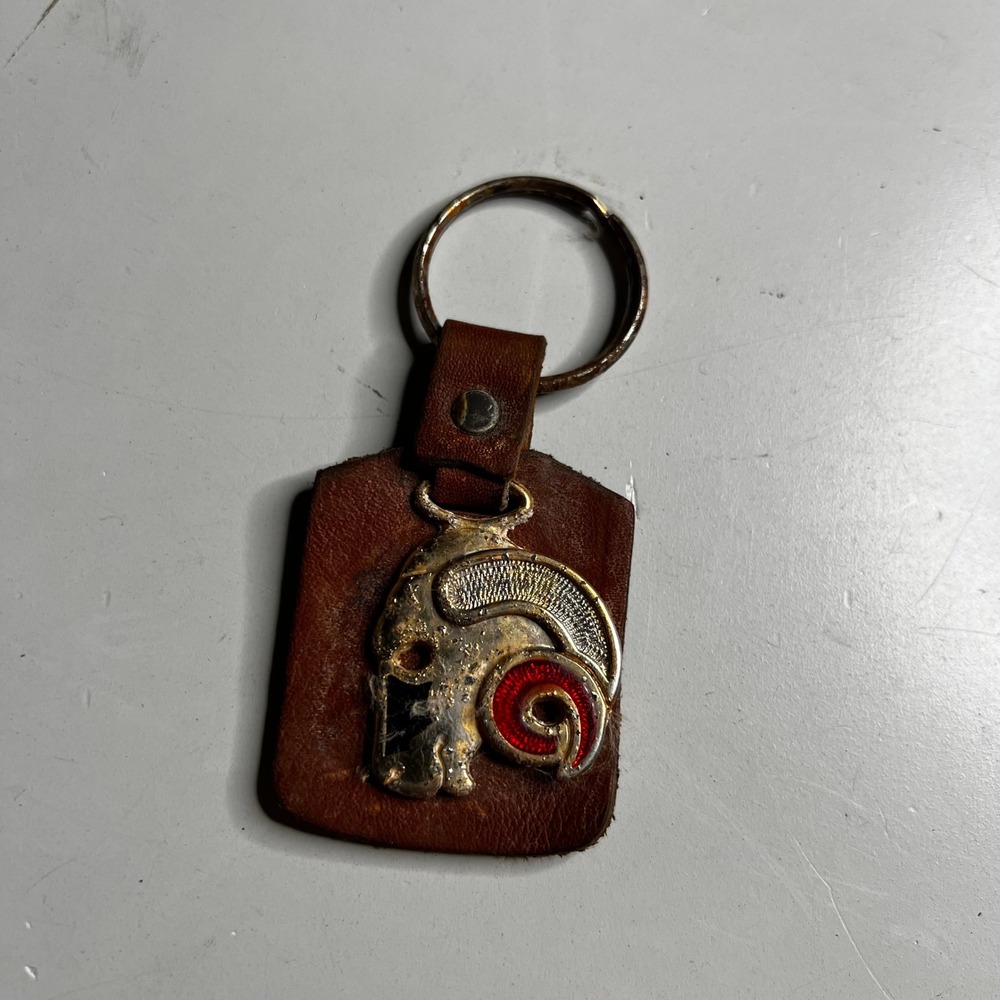 Vintage Los Angeles‎ Rams NFL Keychain Brown Leather Fob Retro Helmet Logo